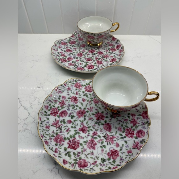 Made in Japan Other - Floral Tea Cup and Snack Plate Set with Gold Accents